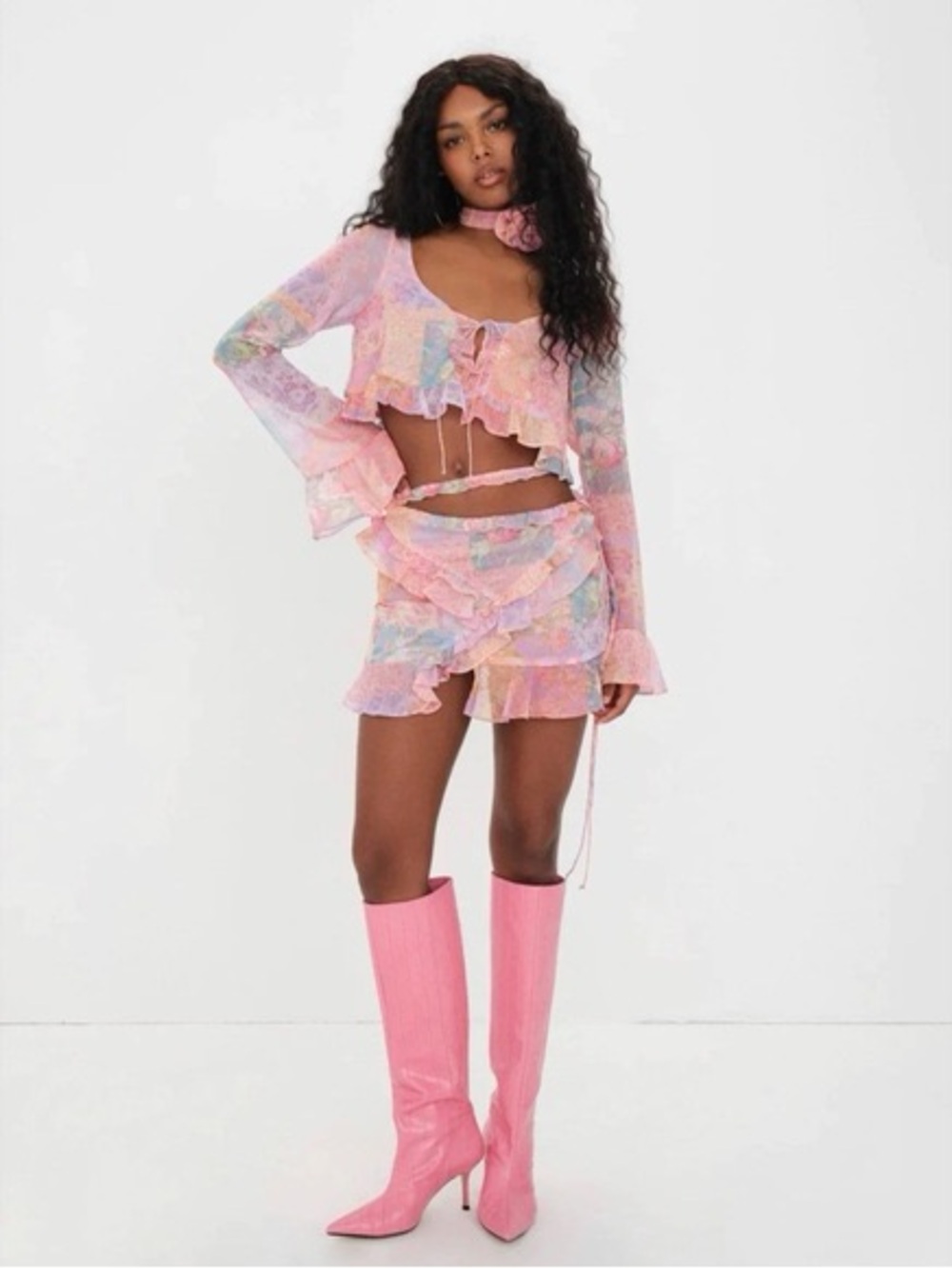 For Love & Lemons Pastel Ruffle Crop Top
